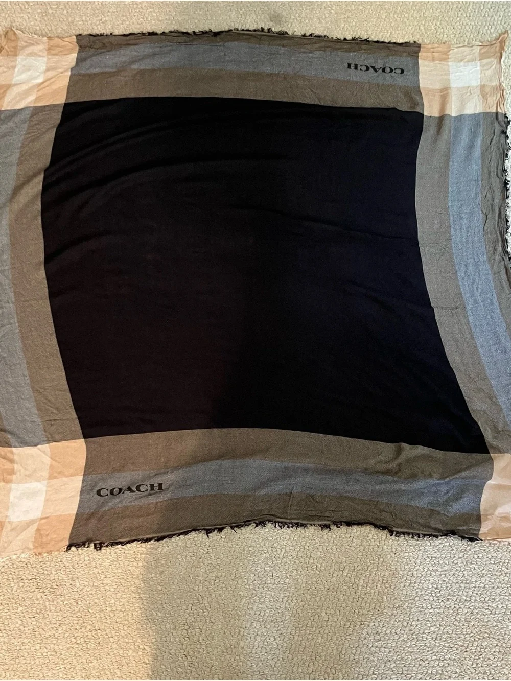 Coach Plaid Square 42” Scarf Shawl Brown Black Old Money Preppy Neutral